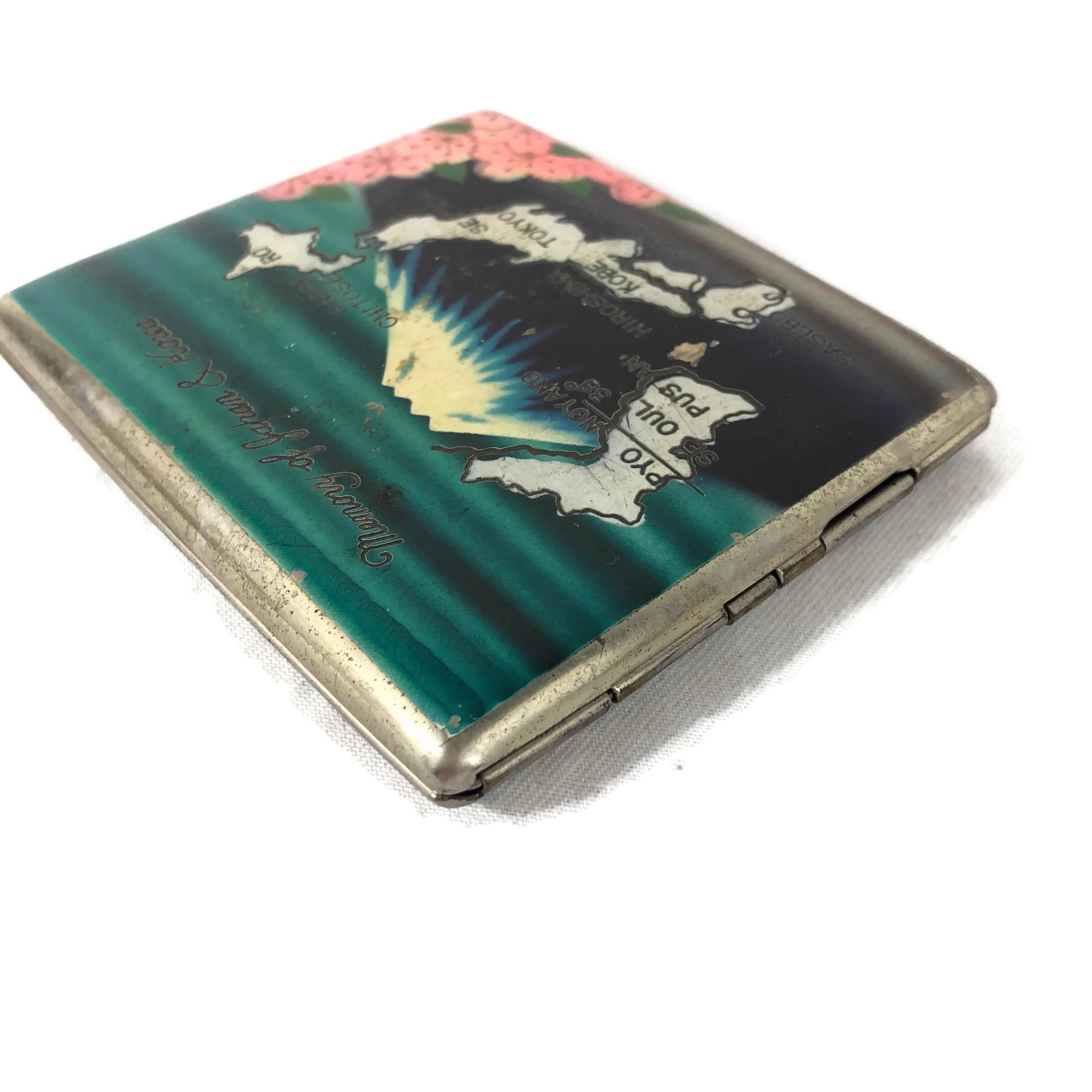 1950’s Painted Japan & Korea Cigarette Case With Cherry Blossoms