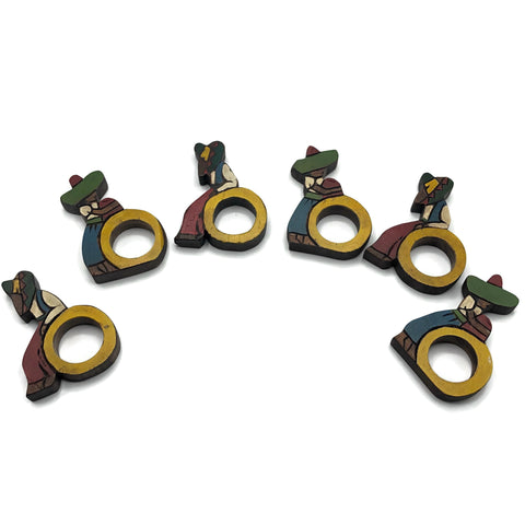 Vintage Set of 6 Monterey Style Wooden Napkin Rings