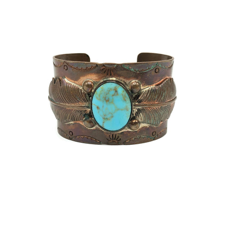 Vintage Copper Old Pawn Style Turquoise Cuff Bracelet