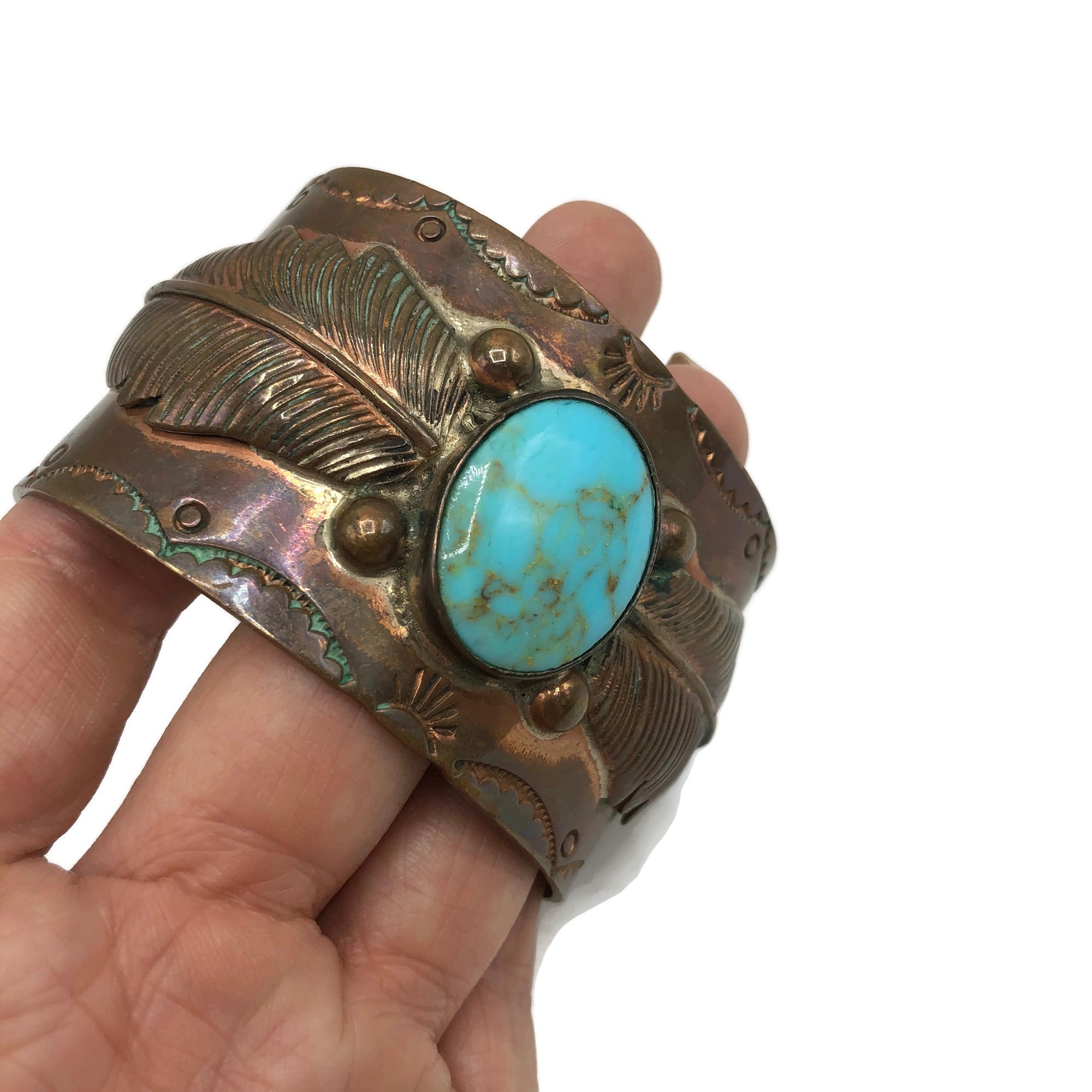 Copper Turquoise Cuff Bracelet Vintage Copper Old Pawn Style