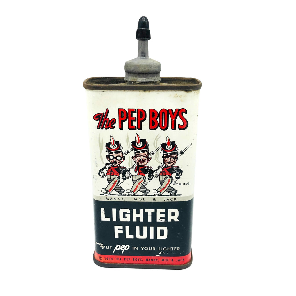 Vintage 1934 Lead Top Pep Boys Lighter Fluid Tin