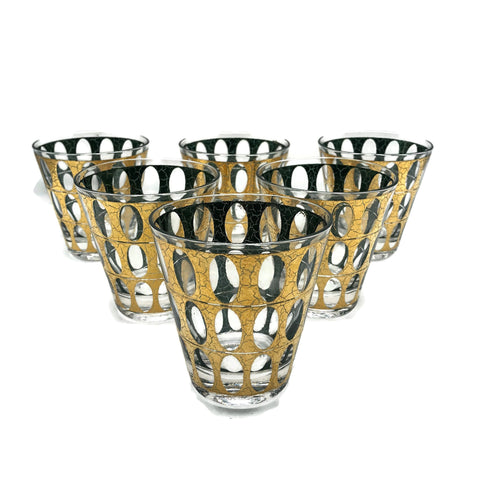 Set of 6 Gold Embossed Mid Century Modern Bucket Glasses