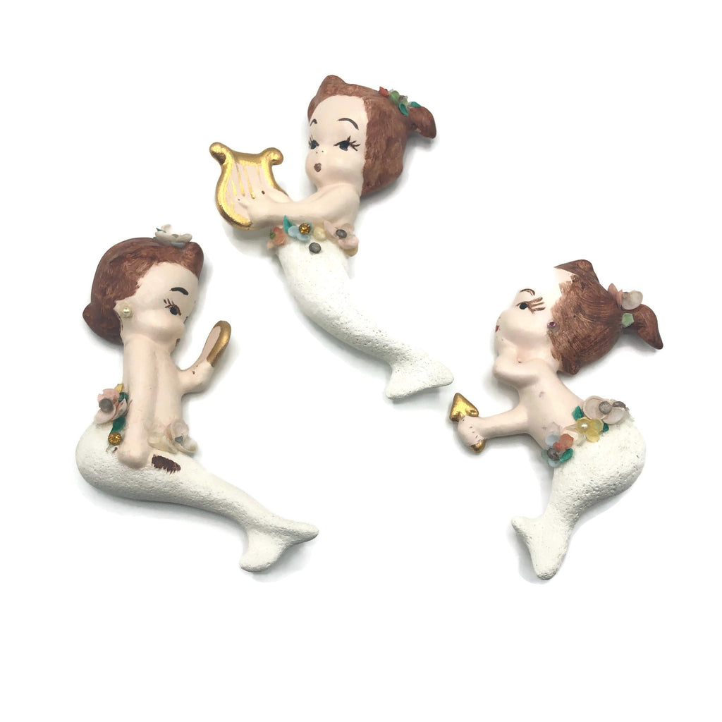 Vintage 3 set Littler Mermaid Wall Plaques W/ Shell Accents