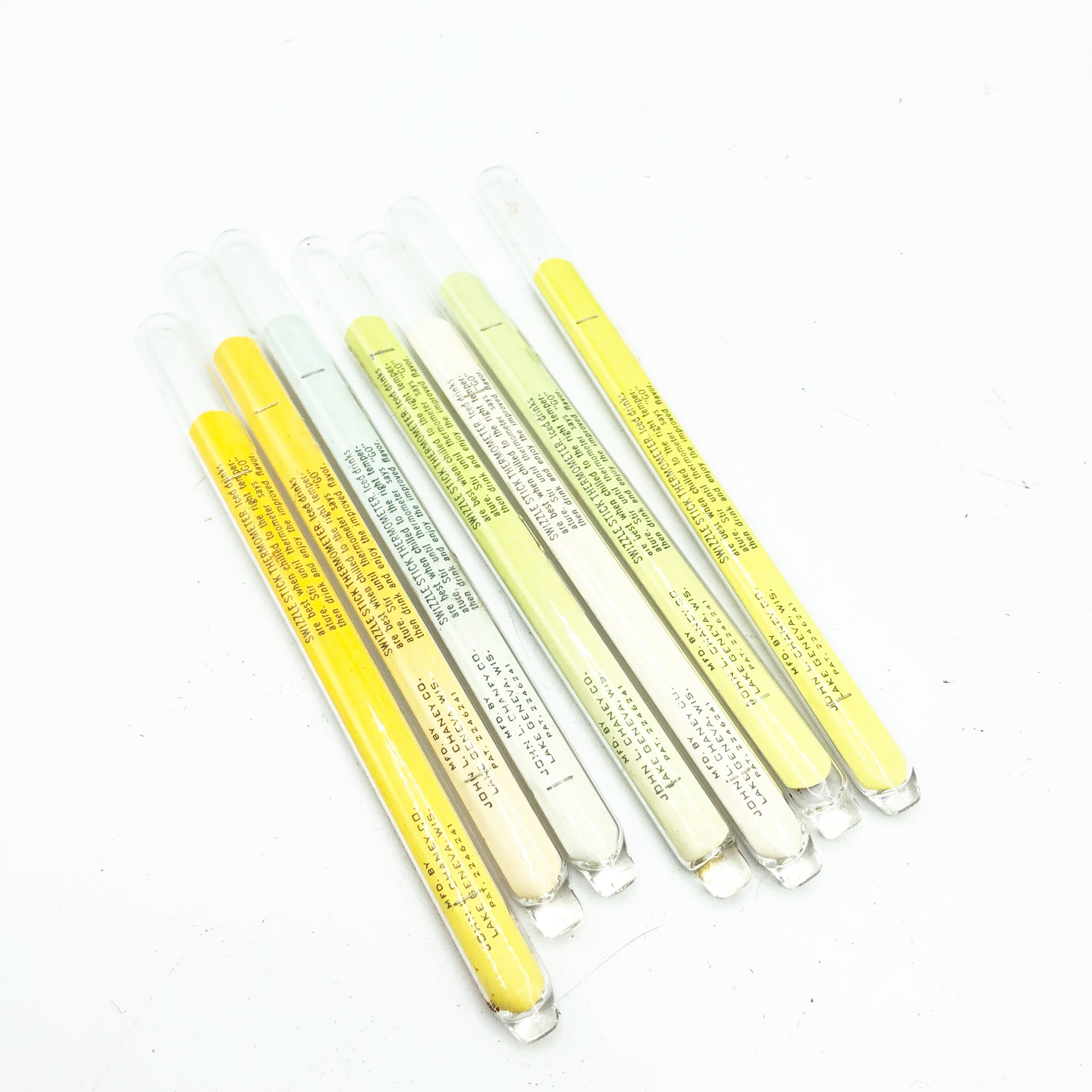 Vintage Glass Swizzle Stick Thermometer Retro Barware Bar Cart Chilled Iced  Drinks Yellow Graphics 