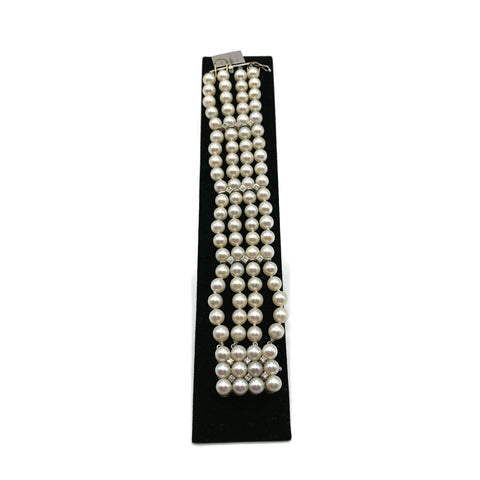 Vintage 14K Diamond & Pearl Bracelet