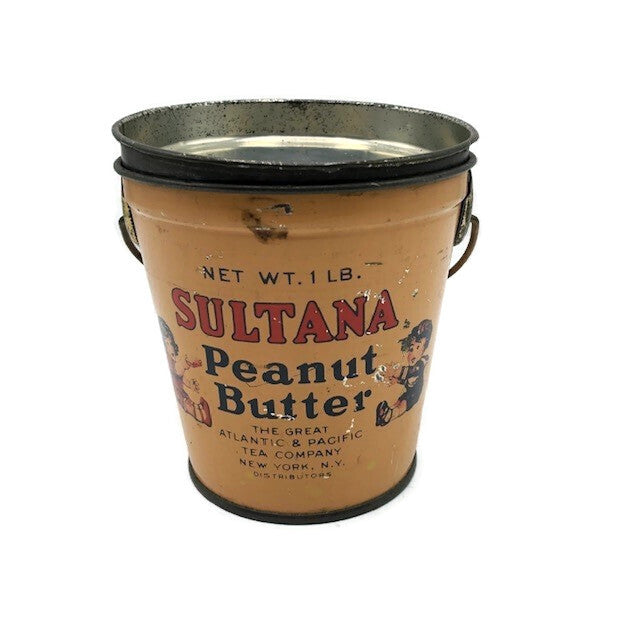 Vintage Sultana Peanut Butter Tin Litho Pail Tin