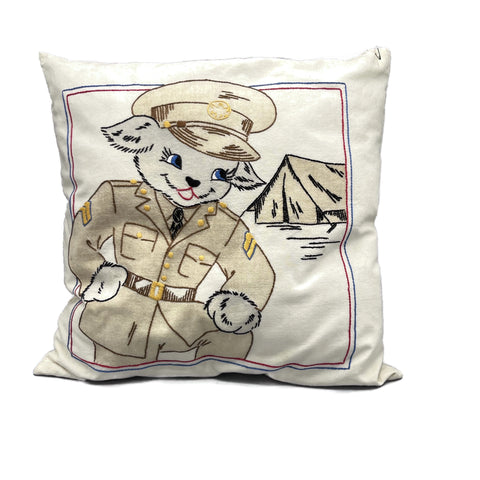 Vintage World War 2 GI Bunny Embroidered Pillow