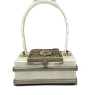 Vintage 1940’s White Marbleized Lucite Metal Accent Purse