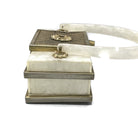 Vintage 1940’s White Marbleized Lucite Metal Accent Purse