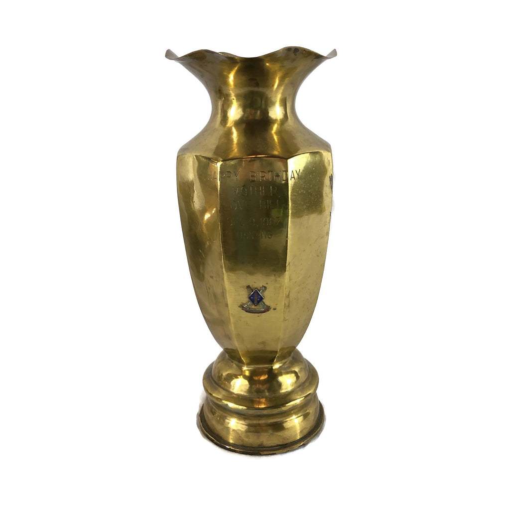 Vintage Large Brass Shell Vase From Vietnam Era