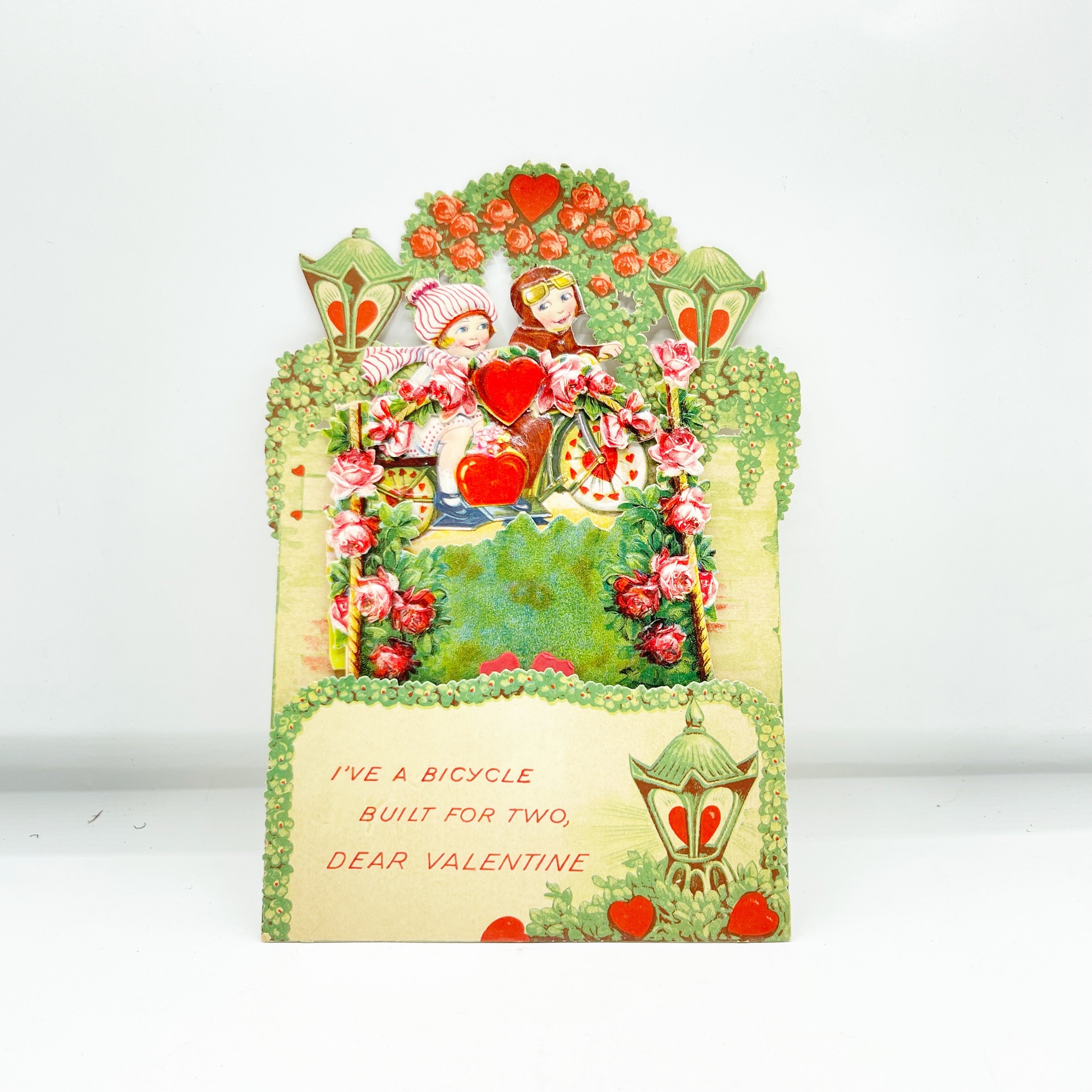 Rare Antique Dye Cut Motorcycle Valentines Day Fold Out Card
