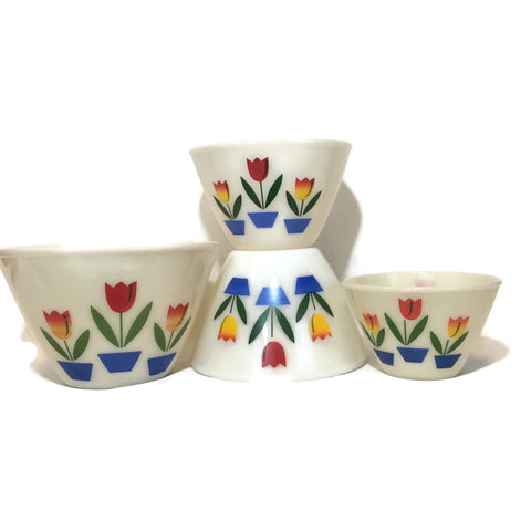 Set Of Four Vintage Fire King Tulip Nesting Bowls