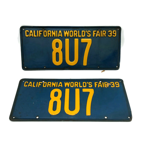 Vintage Very Rare 3 Digit 1939 CA World’s Fair License Plates