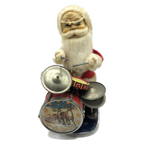 Vintage Battery Santa Playing Drums Toy (As Is)