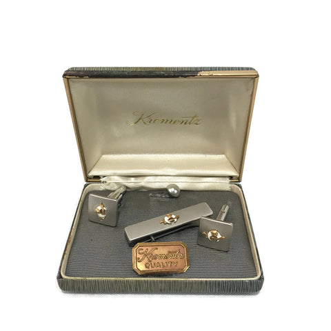 Vintage Stainless Steel Krementz Shriners Cufflinks & Tie Bar Set