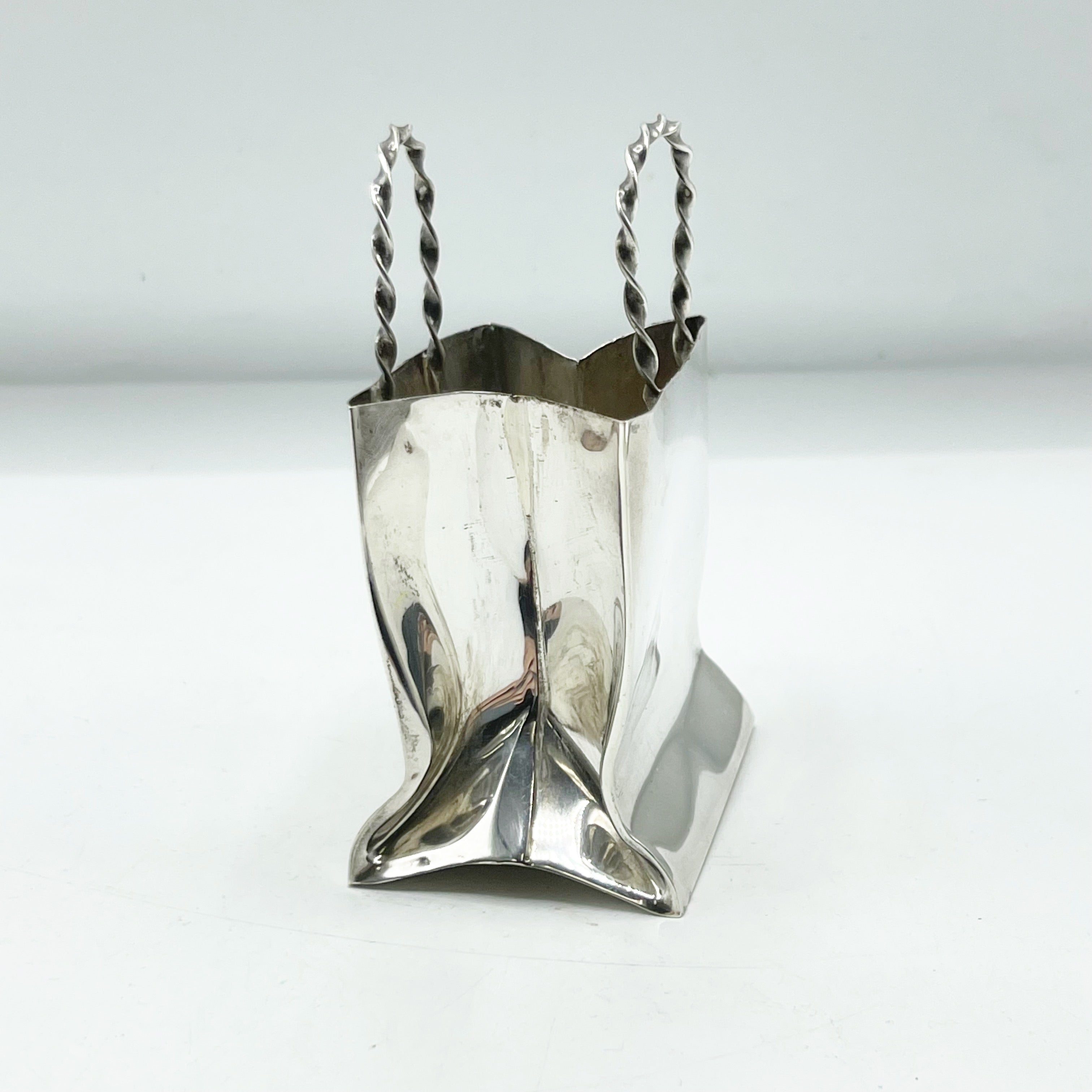 Vintage Hand Made Cartier Sterling Silver Mini Shopping Bag Pen Holder