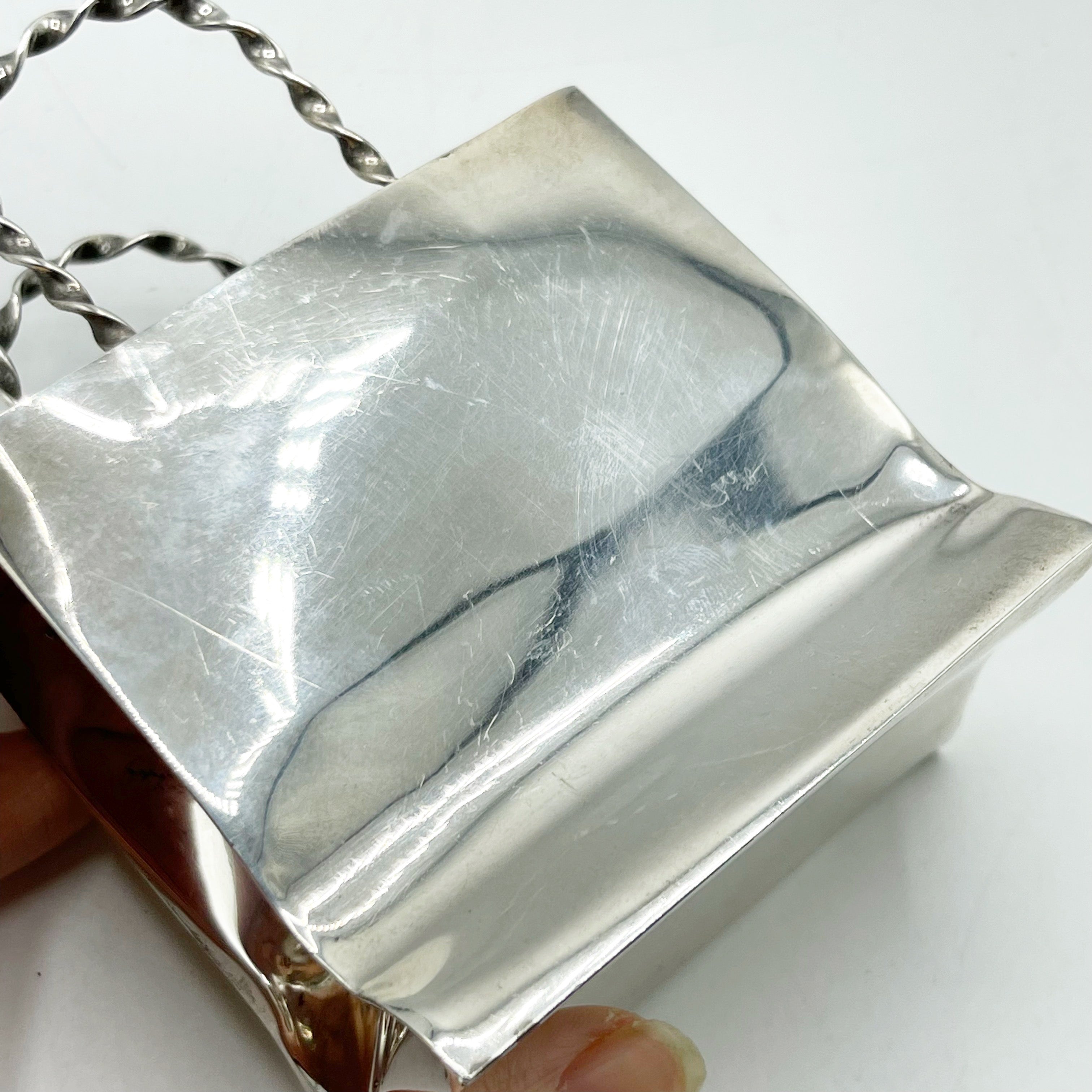 Vintage Hand Made Cartier Sterling Silver Mini Shopping Bag Pen Holder