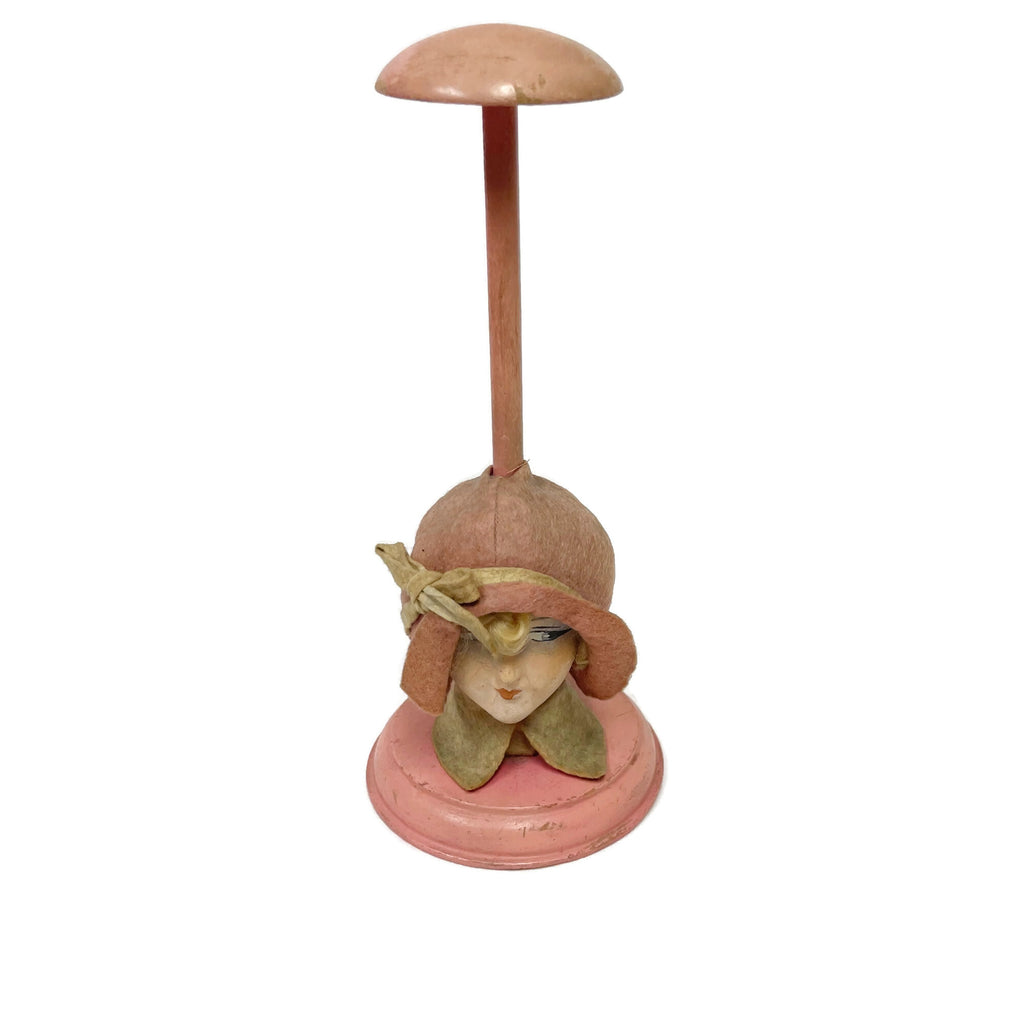 Vintage 1920’s-30’s Pink Doll Head Wig/ Hat Stand