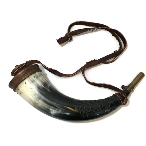 Vintage Powder Horn With Carved Scoppal