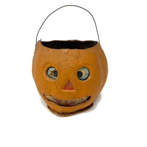 Vintage Small Jack o' Lantern Halloween Lantern W/ Paper Liner & Handle
