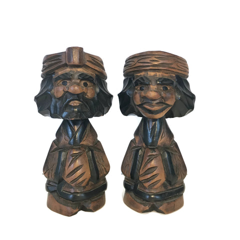 Vintage Carved Wooden Cheech & Chong Figurines
