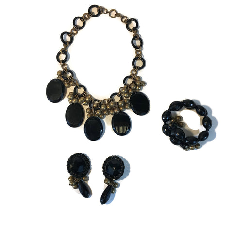 Vintage Early 1940's Miriam Haskell Necklace, Earring & Bracelet Set