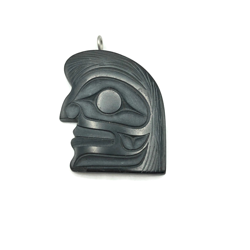 Vintage Carved Argillite Totem Pendant By Calvin Bell Haida B.C.