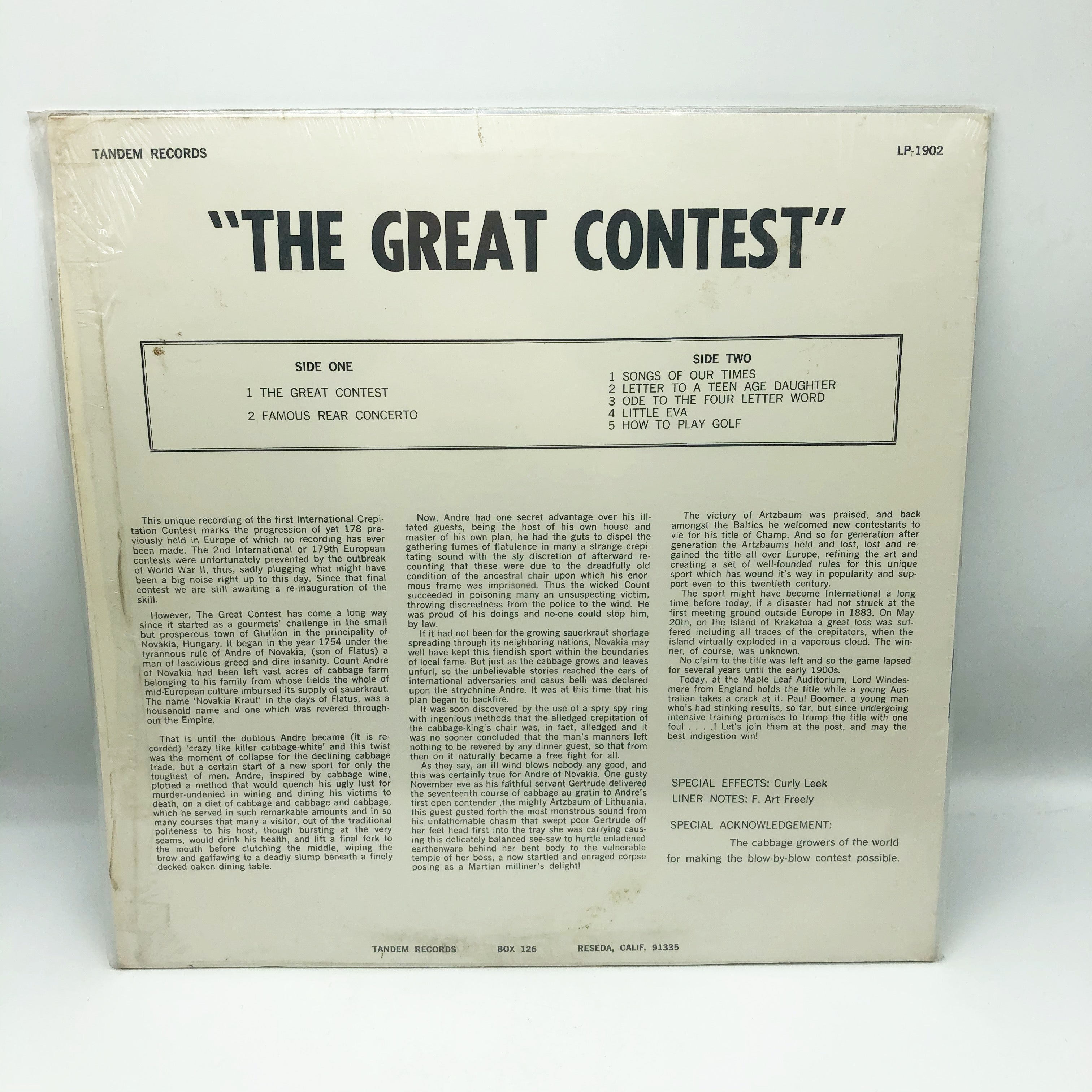 Vintage Tandem Records The Great Contest Farting Record