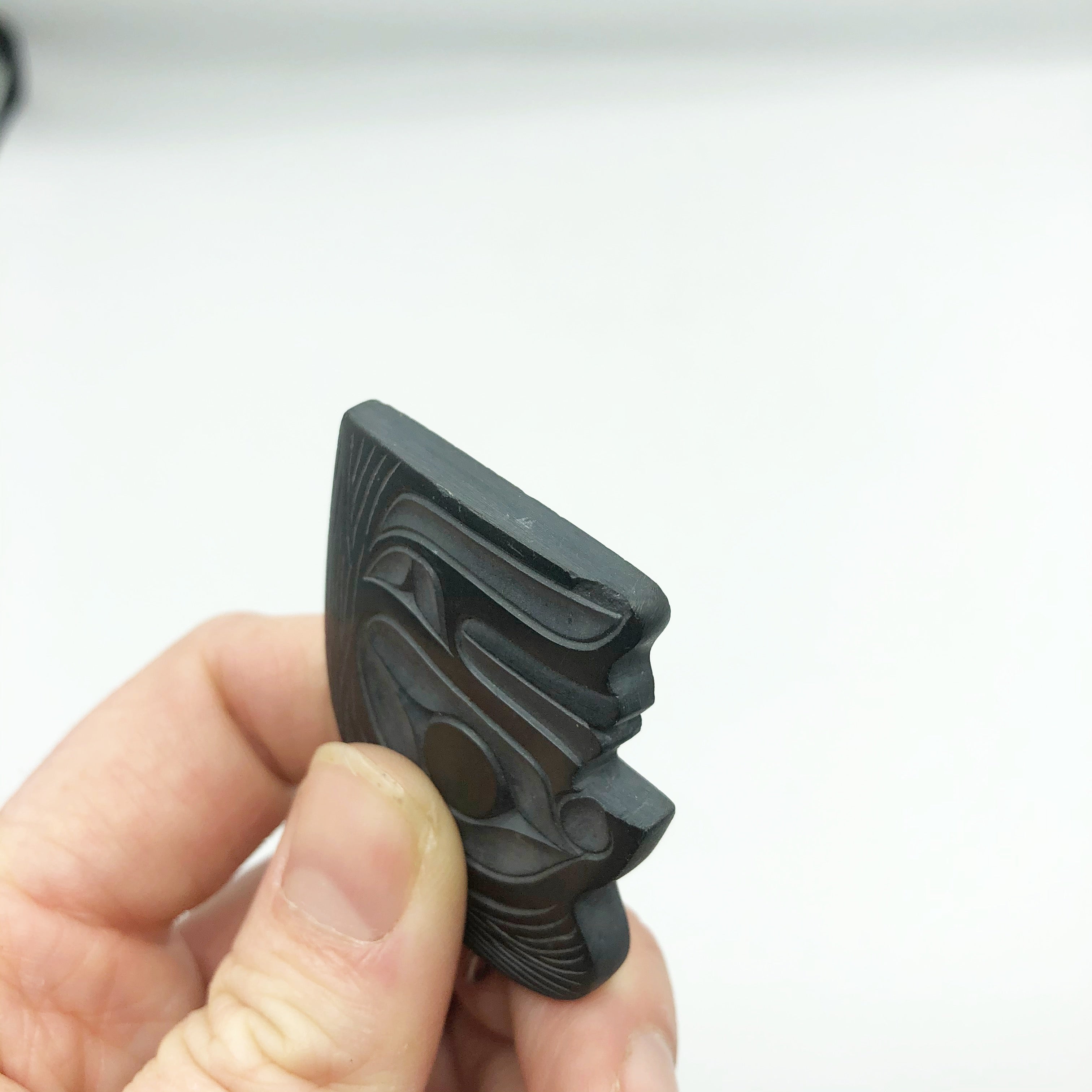Vintage Carved Argillite Totem Pendant By Calvin Bell Haida B.C.