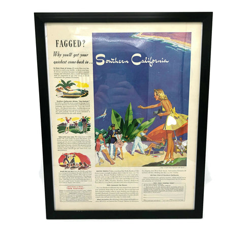 Framed Original Southern California Travel Advertisement