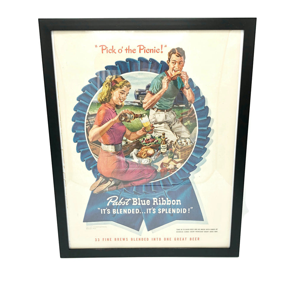 Framed Original Pabst Blue Ribbon Beer Advertisement