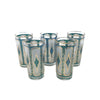 Set of 5 Vintage Mid Century Frosted Turquoise & Gold Glasses