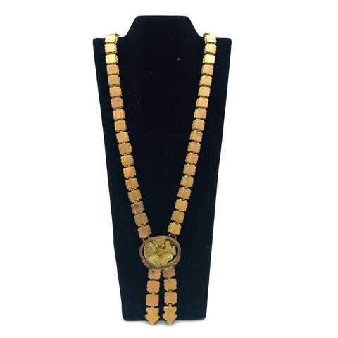 Victorian Book Chain Necklace with Gold Filled Links and a 14K Gold Flower Pendant