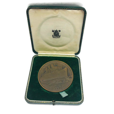 Vintage R.M.S. Queen Mary 1936 Bronze Medallion In Box