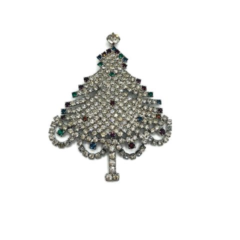 Vintage Hatie Carnegie Rhinestone Christmas Tree Brooch