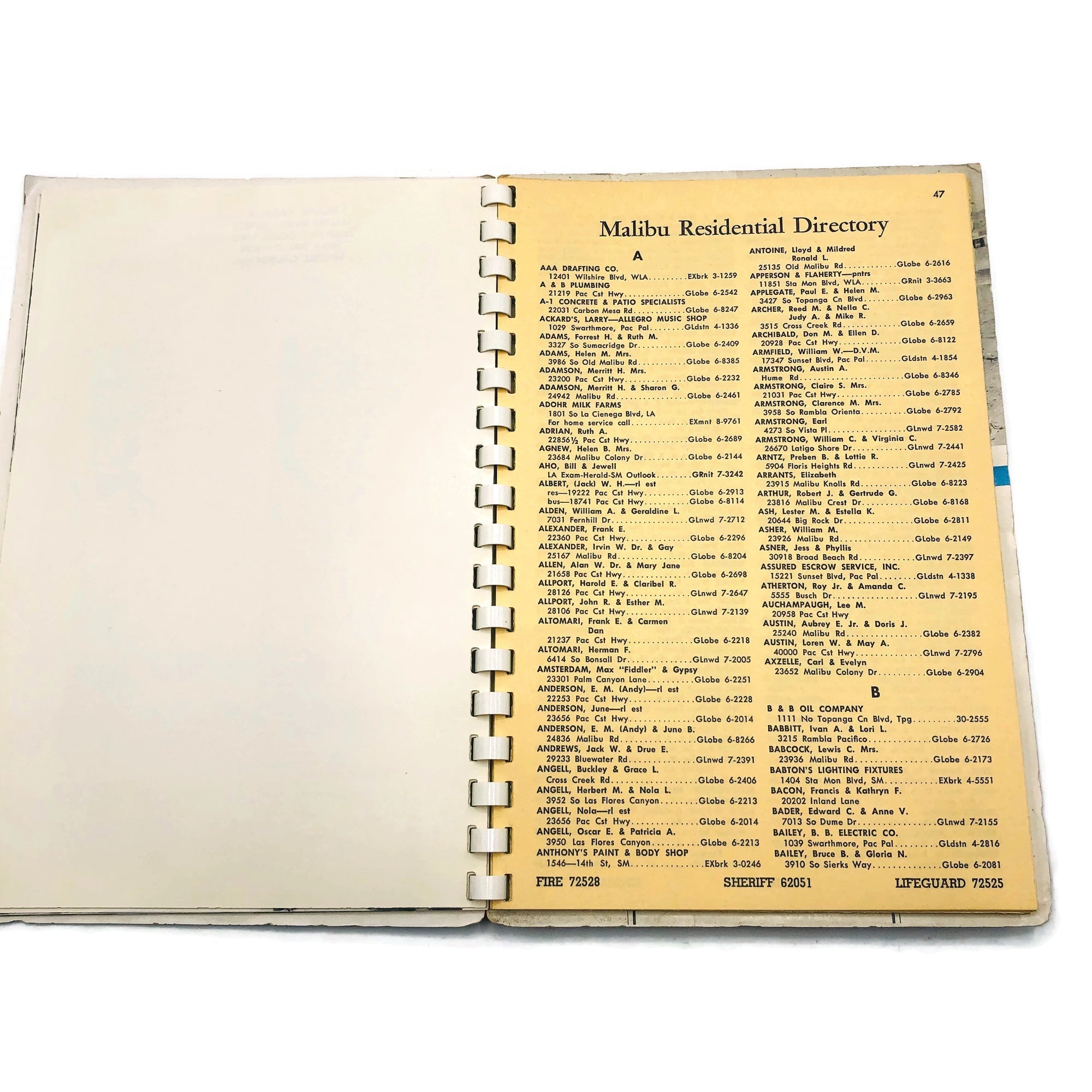 Vintage 1957 Malibu California Phone Directory Book