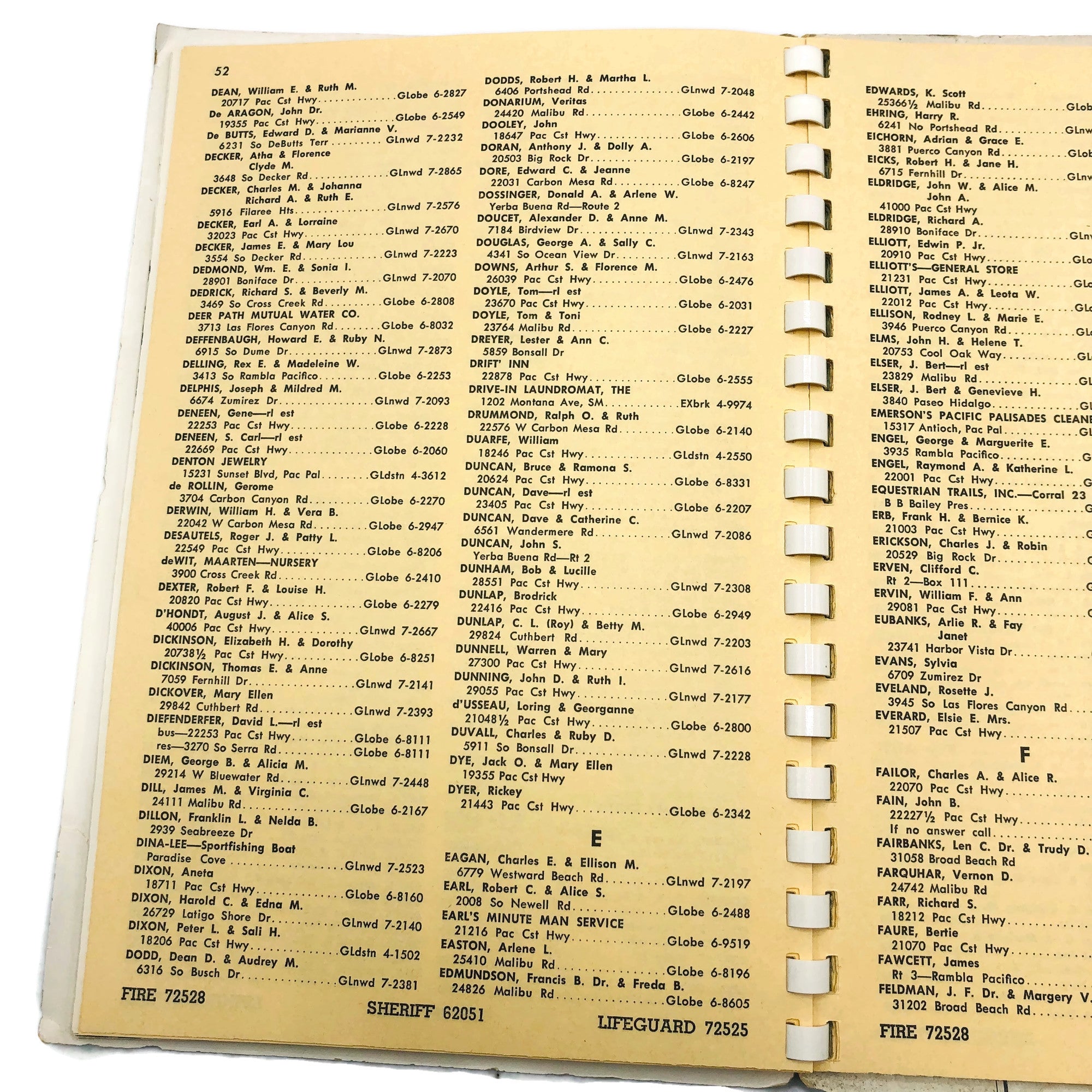 Vintage 1957 Malibu California Phone Directory Book