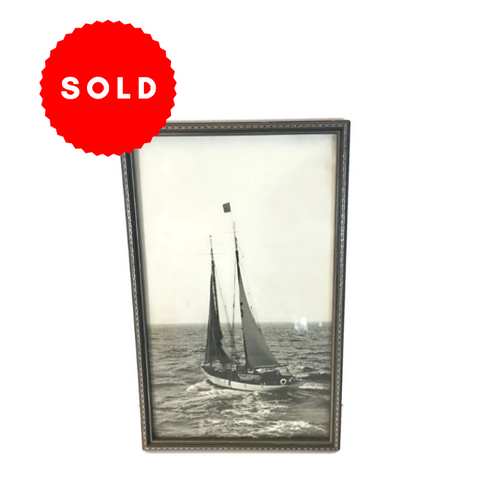 Vintage Art Deco Wooden Framed Photo Of A Sailboat