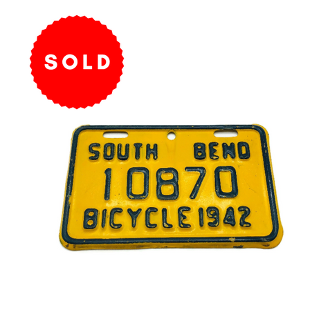 Vintage South Bend Bicycle 1942 License Plate