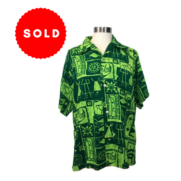 Vintage Men's 1970's Lime Green Hawaiian Shirt