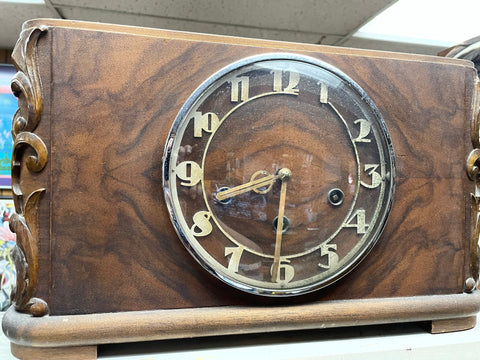 Art Deco Burl Wood Case Mantel Clock